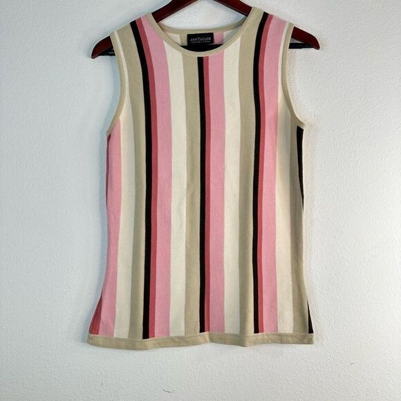 Vintage Y2K Ann Taylor Factory Women’s Silk Blend Pink Striped Tank Top Medium - Picture 1 of 7